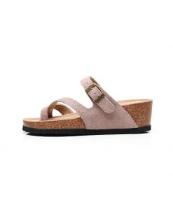GLF Maibulun | Latte Criss Cross Toe Suede Upper Wedge Sandal