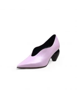Jady Rose JadyRose | Scalloped Edges-Curve Shaped Leather Pump - Lavender