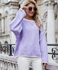 MY New In Clothing Smaibulun Doll | STEPHANIE Lavender Widen Neckline Knit Pullover