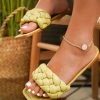 HT En Bloom | Lemon Matte Weave Flat Sole Slides Sandals
