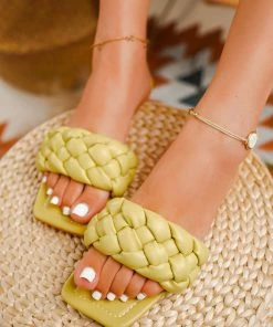 HT En Bloom | Lemon Matte Weave Flat Sole Slides Sandals