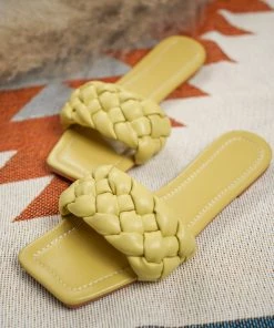 HT En Bloom | Lemon Matte Weave Flat Sole Slides Sandals