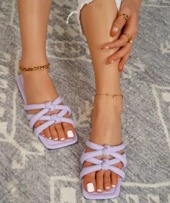 HT NEW ARRIVALS EN BLOOM | LILAC PUFFY KNOT CROSS STRAP SLIDE