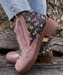 YL Shoes Floral Embroidered Ankle Booties - EN BLOOM