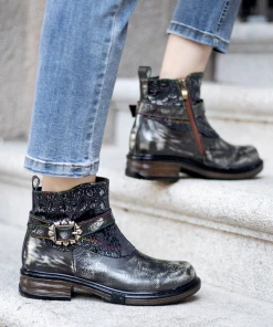 SOFFIA | Meteorite Floral Embossed Leather Chelsea Boot