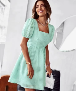 DY NOTEPAD SQUARE COLLAR MINI DRESS - MINT