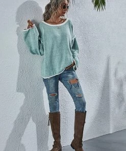 MY Smaibulun | STEPHANIE Mint Widen Neckline Knit Pullover