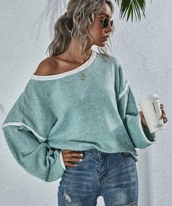 MY Smaibulun | STEPHANIE Mint Widen Neckline Knit Pullover