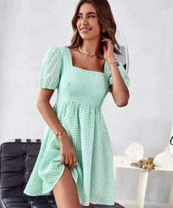 DY NOTEPAD SQUARE COLLAR MINI DRESS - MINT
