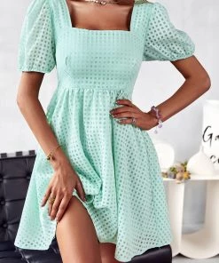 DY NOTEPAD SQUARE COLLAR MINI DRESS - MINT