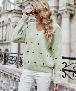 MY Smaibulun | Valentine Hearts Low V Neck Knit Sweater - Mint NEW ARRIVALS