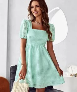DY NOTEPAD SQUARE COLLAR MINI DRESS - MINT