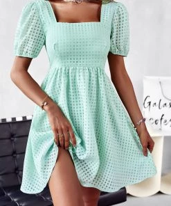 DY NOTEPAD SQUARE COLLAR MINI DRESS - MINT