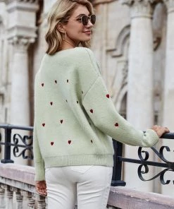 MY Smaibulun | Valentine Hearts Low V Neck Knit Sweater - Mint NEW ARRIVALS