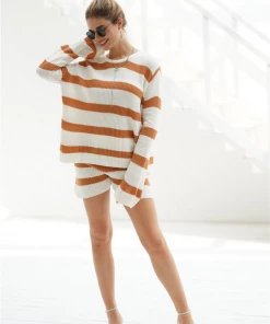 MY New In Clothing Smaibulun | MARGO Lace-Up Back Top & Shorts Knit Set - Mocca