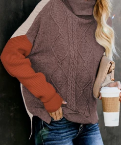 MY Smaibulun | ROSAFA Turtleneck Mocha Orange Contrasting Knit Jumper