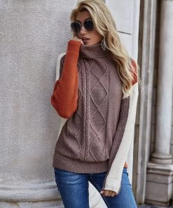 MY Smaibulun | ROSAFA Turtleneck Mocha Orange Contrasting Knit Jumper