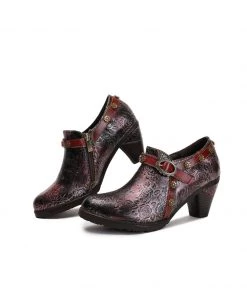 RXD New In Shoes SOFFIA | Metallic Mulberry Floral Embossed Leather Bootie