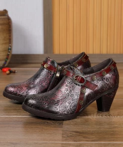 RXD New In Shoes SOFFIA | Metallic Mulberry Floral Embossed Leather Bootie