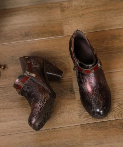 RXD New In Shoes SOFFIA | Metallic Mulberry Floral Embossed Leather Bootie