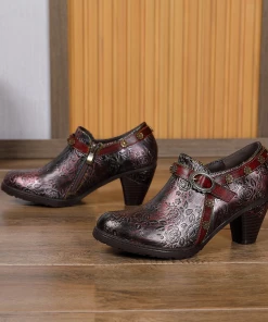 RXD New In Shoes SOFFIA | Metallic Mulberry Floral Embossed Leather Bootie