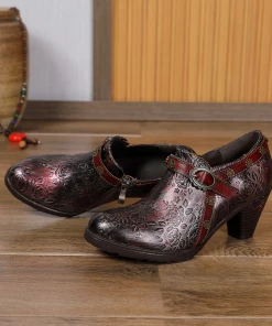 RXD New In Shoes SOFFIA | Metallic Mulberry Floral Embossed Leather Bootie