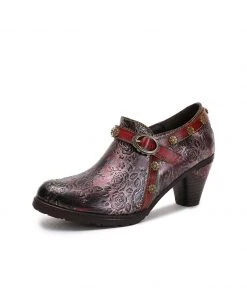 RXD New In Shoes SOFFIA | Metallic Mulberry Floral Embossed Leather Bootie