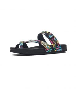 MAIBULUN | BLACK TROPICAL PRINT FOOTBED SANDAL