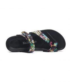 MAIBULUN | BLACK TROPICAL PRINT FOOTBED SANDAL