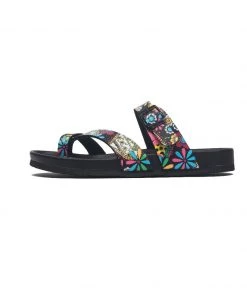 MAIBULUN | BLACK TROPICAL PRINT FOOTBED SANDAL