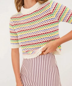 MY BEE CROCHET KNIT TOP - MULTI STRIP NEW ARRIVALS
