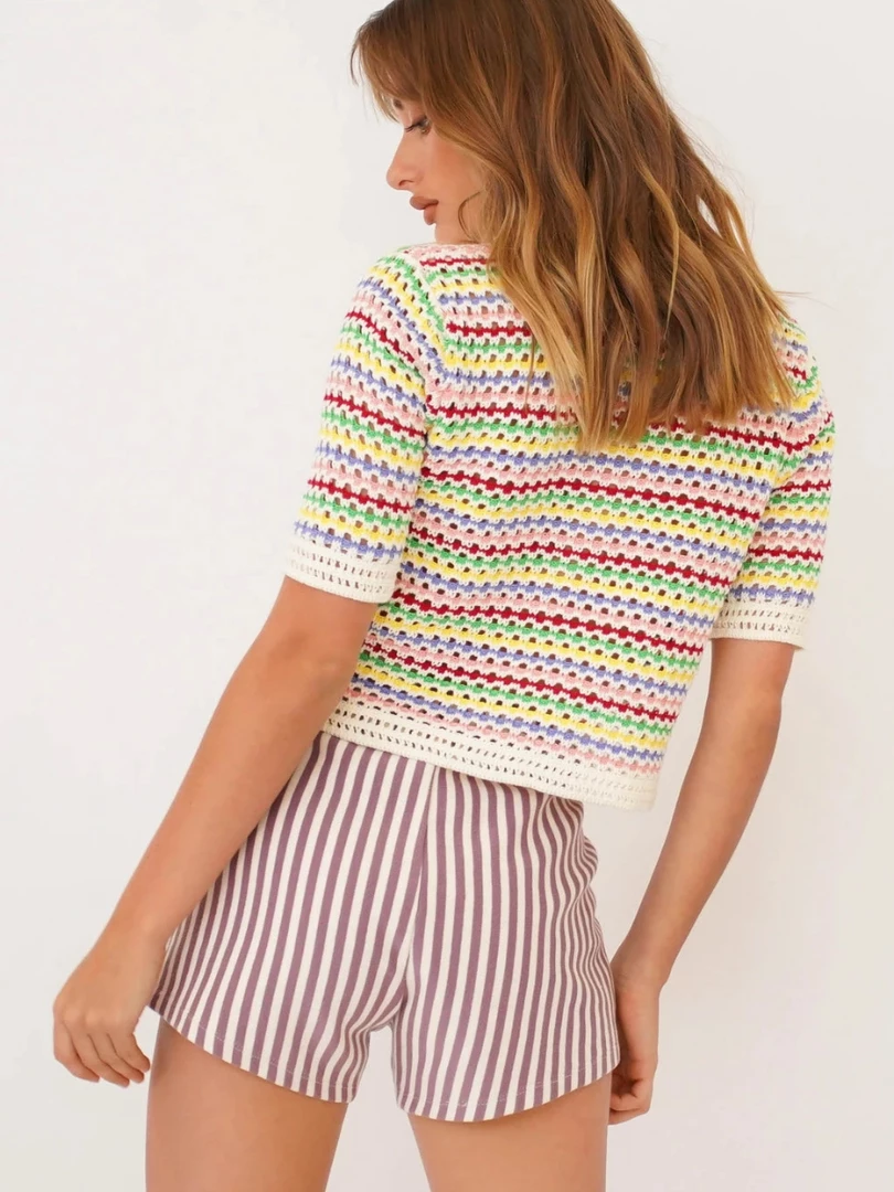 MY BEE CROCHET KNIT TOP - MULTI STRIP NEW ARRIVALS 3 MY BEE CROCHET KNIT TOP - MULTI STRIP NEW ARRIVALS