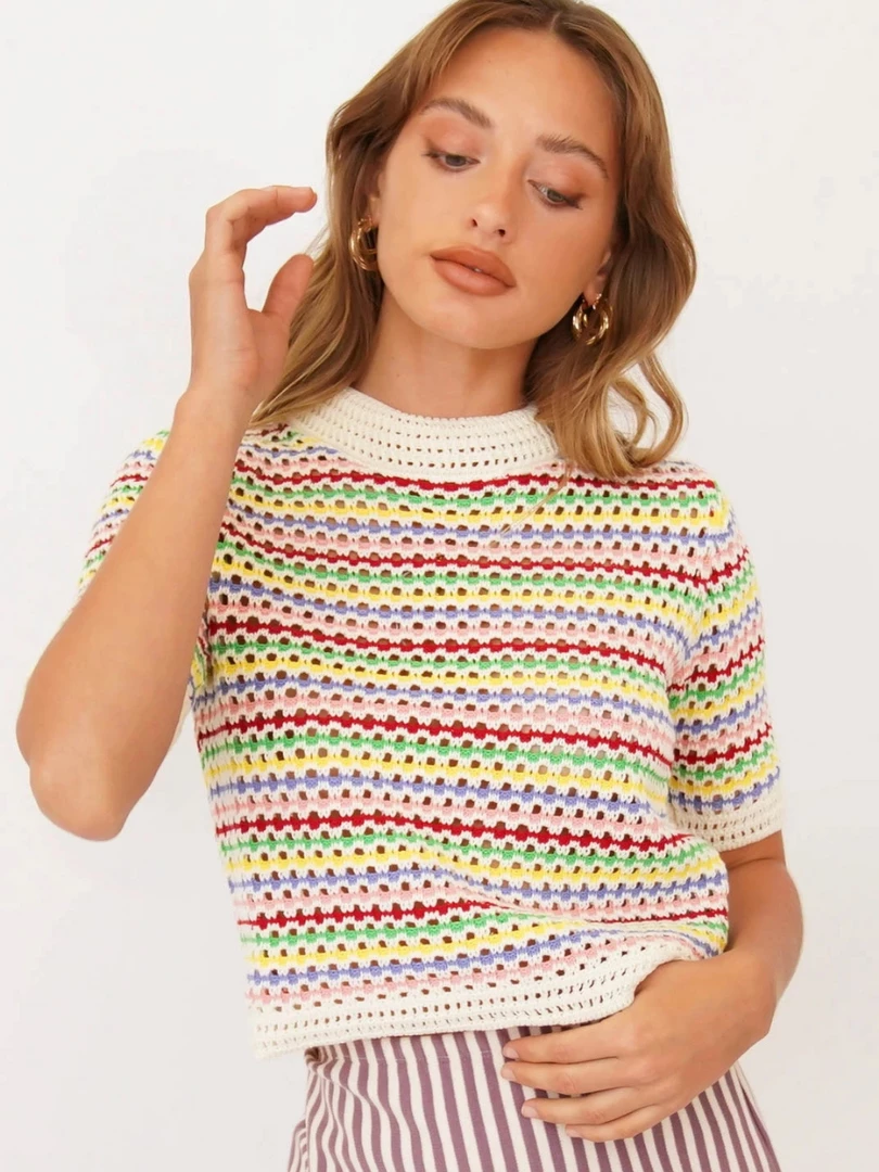 MY BEE CROCHET KNIT TOP - MULTI STRIP NEW ARRIVALS 4 MY BEE CROCHET KNIT TOP - MULTI STRIP NEW ARRIVALS