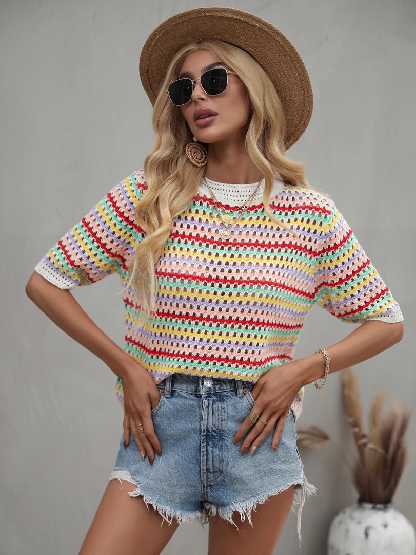 MY BEE CROCHET KNIT TOP - MULTI STRIP NEW ARRIVALS 8 MY BEE CROCHET KNIT TOP - MULTI STRIP NEW ARRIVALS
