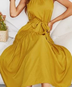 DY CADENCE Plain Midi Dress - Mustard New In Clothing