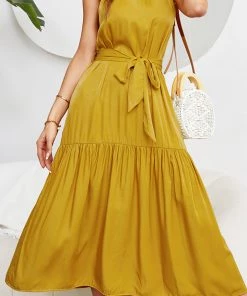 DY CADENCE Plain Midi Dress - Mustard New In Clothing 9 DY CADENCE Plain Midi Dress - Mustard New In Clothing