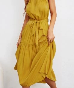 DY CADENCE Plain Midi Dress - Mustard New In Clothing 10 DY CADENCE Plain Midi Dress - Mustard New In Clothing