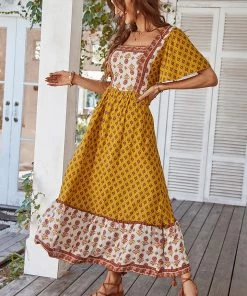 DY ISABELLA BOHO MAXI DRESS - MUSTARD New In Clothing
