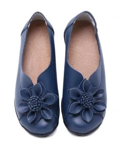 ATC Floral-Accent Round Toe Leather Flats Pumps - MAMA LOVE