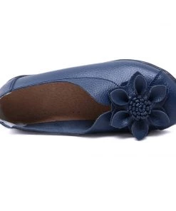 ATC Floral-Accent Round Toe Leather Flats Pumps - MAMA LOVE