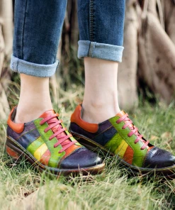 SOFFIA | Multi Color Strap Vintage Genuine Leather Sneakers