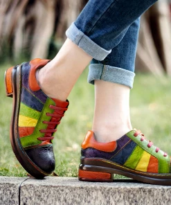 SOFFIA | Multi Color Strap Vintage Genuine Leather Sneakers