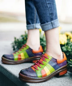 SOFFIA | Multi Color Strap Vintage Genuine Leather Sneakers
