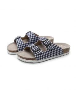 GLF Maibulun | Navy Tartan Gingham Double-Buckle Sandals Slides