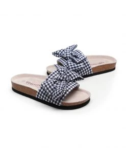 GLF NEW ARRIVALS Maibulun | Navy Gingham Bow Sandals Slides