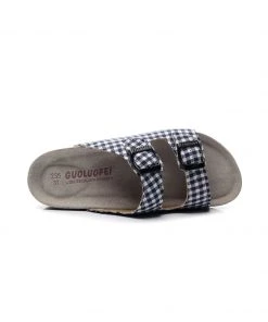 GLF Maibulun | Navy Tartan Gingham Double-Buckle Sandals Slides