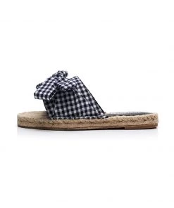 GLF New In Shoes Maibulun | Navy Gingham Bow Straw Mat Slippers Slides Sandals