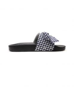 GLF Maibulun | Navy Gingham Bow-Detail Slides Sandals
