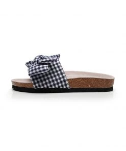 GLF NEW ARRIVALS Maibulun | Navy Gingham Bow Sandals Slides