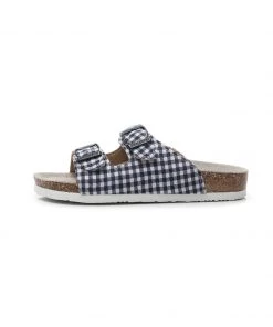 GLF Maibulun | Navy Tartan Gingham Double-Buckle Sandals Slides